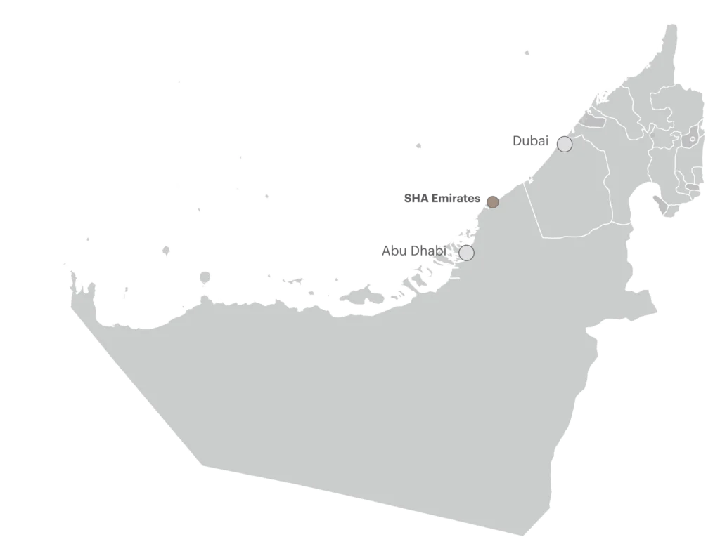 Location map highlighting SHA Residences in the UAE