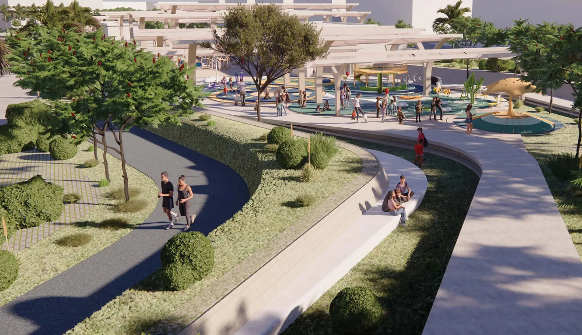 Active lifestyle park and walking paths at SHA Residences Abu Dhabi.